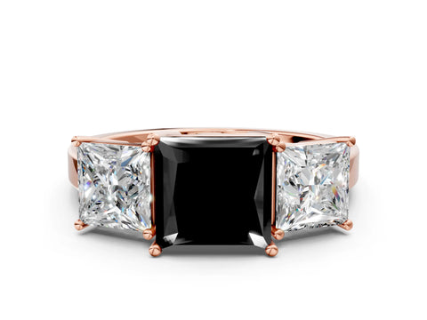Rose gold Three-Stone Fancy Black Princess Cut Cut Diamond Engagement Ring with Flat Band and Four-Prong Setting