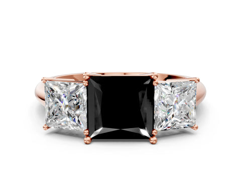 Rose gold Three-Stone Fancy Black Princess Cut Cut Diamond Engagement Ring with Prong Setting on a White Gold Band_48