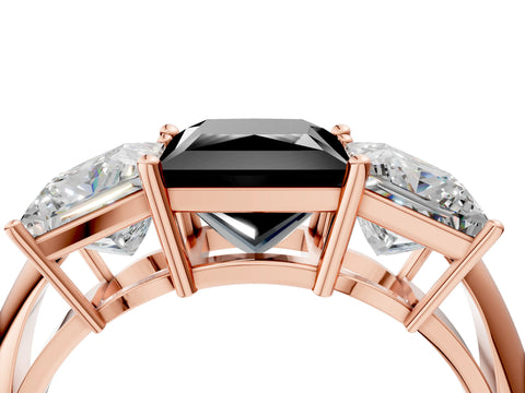 Rose gold Three-Stone Fancy Black Princess Cut Cut Diamond Engagement Ring with Prong Setting on a White Gold Band_4