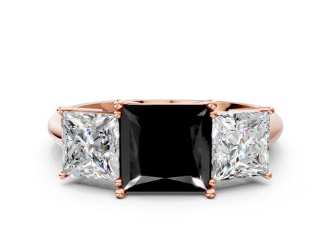 Rose gold Three-Stone Fancy Black Princess Cut Cut Diamond Engagement Ring with Prong Setting on a White Gold Band