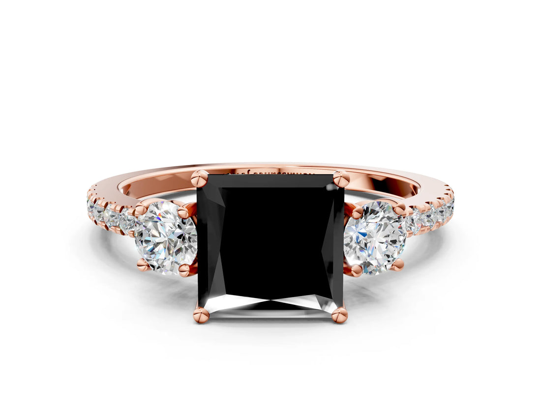 Rose gold Three-Stone Fancy Black Princess Cut Cut Diamond Pavé Band with Prong Setting_27