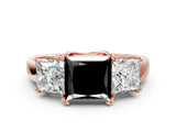 Rose gold Three-Stone Fancy Black Princess Cut Cut Diamond Ring with Channel Set Band and Four-Prong Setting
