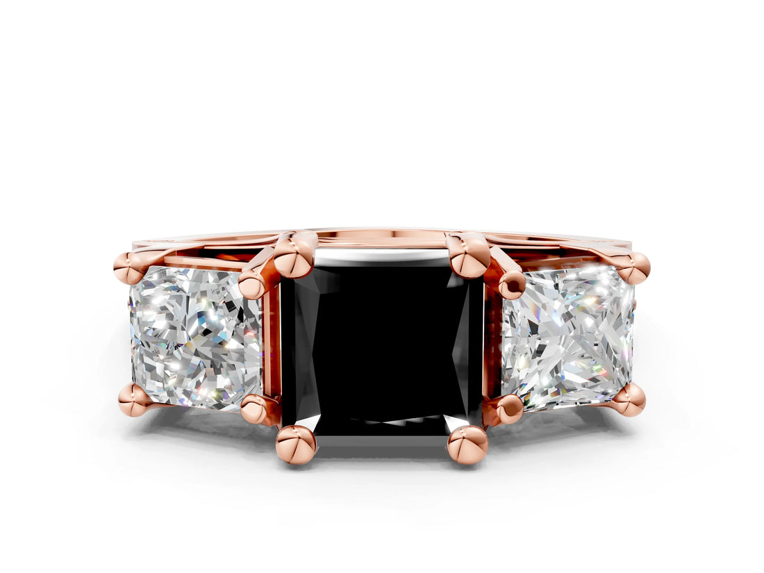 Rose gold Three-Stone Fancy Black Princess Cut Cut Diamond Ring with Channel-Set Band and Four-Prong Setting_12