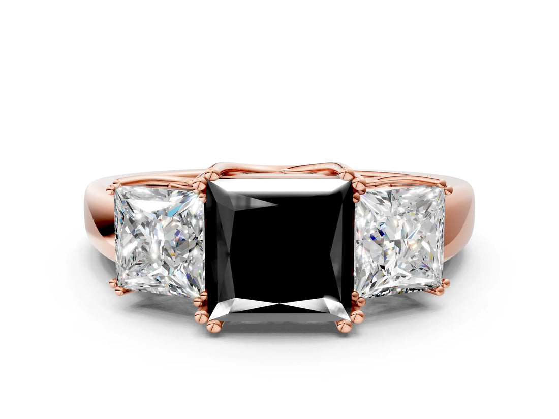 Rose gold Three-Stone Fancy Black Princess Cut Cut Diamond Ring with Channel Set Band and Four-Prong Setting_24