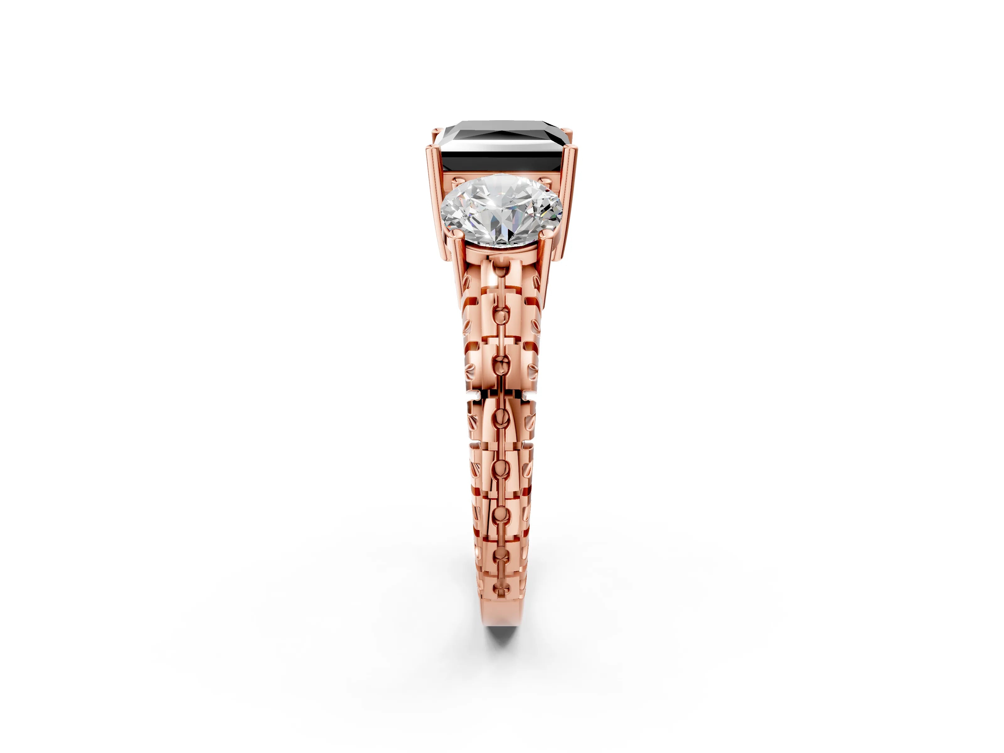 Rose gold Three-Stone Fancy Black Princess Cut Cut Diamond Ring with Channel-Set Band and Prong Setting_2