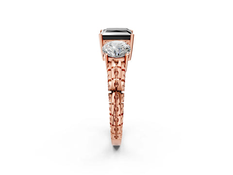 Rose gold Three-Stone Fancy Black Princess Cut Cut Diamond Ring with Channel-Set Band and Prong Setting_2