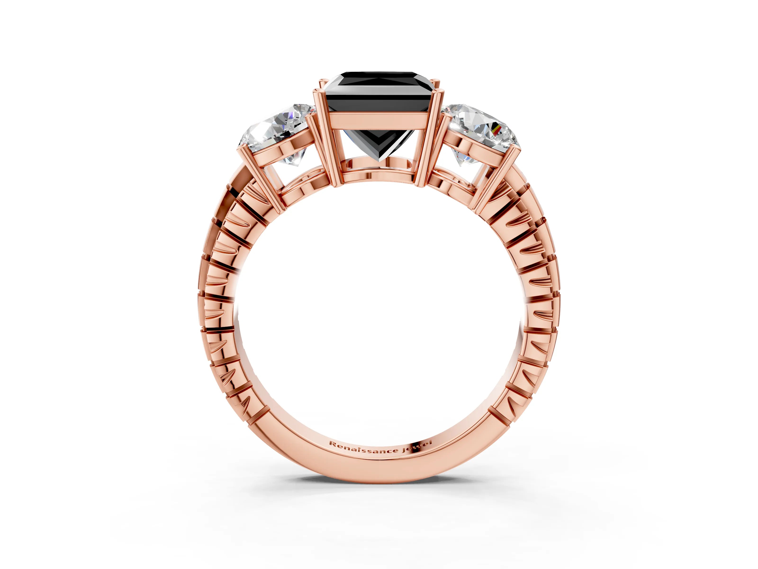 Rose gold Three-Stone Fancy Black Princess Cut Cut Diamond Ring with Channel-Set Band and Prong Setting_3