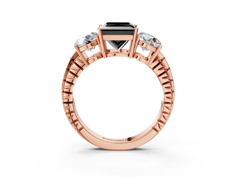 Rose gold Three-Stone Fancy Black Princess Cut Cut Diamond Ring with Channel-Set Band and Prong Setting_3