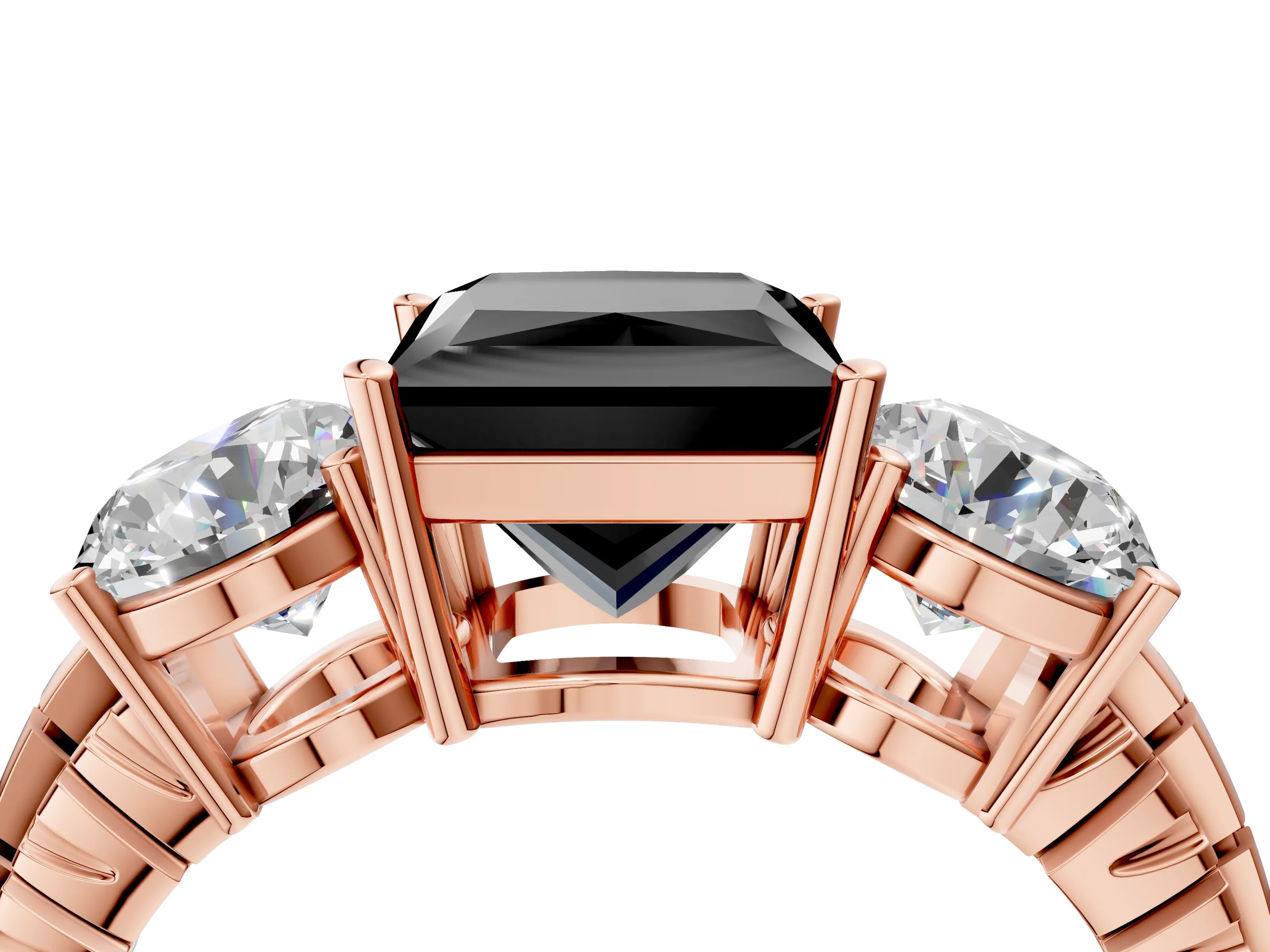 Rose gold Three-Stone Fancy Black Princess Cut Cut Diamond Ring with Channel-Set Band and Prong Setting_4
