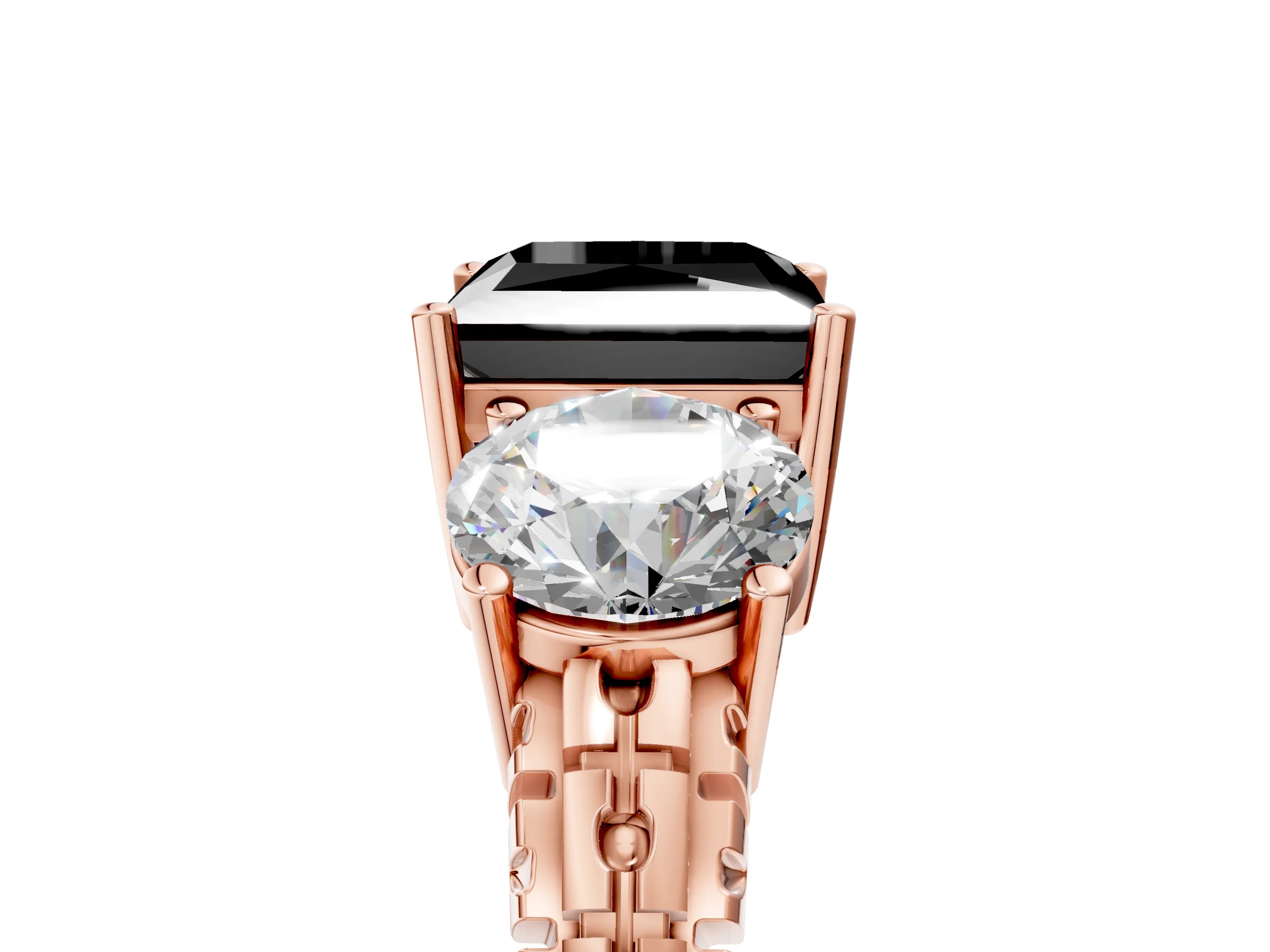 Rose gold Three-Stone Fancy Black Princess Cut Cut Diamond Ring with Channel-Set Band and Prong Setting_5