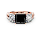 Rose gold Three-Stone Fancy Black Princess Cut Cut Diamond Ring with Prong Setting and Classic Band