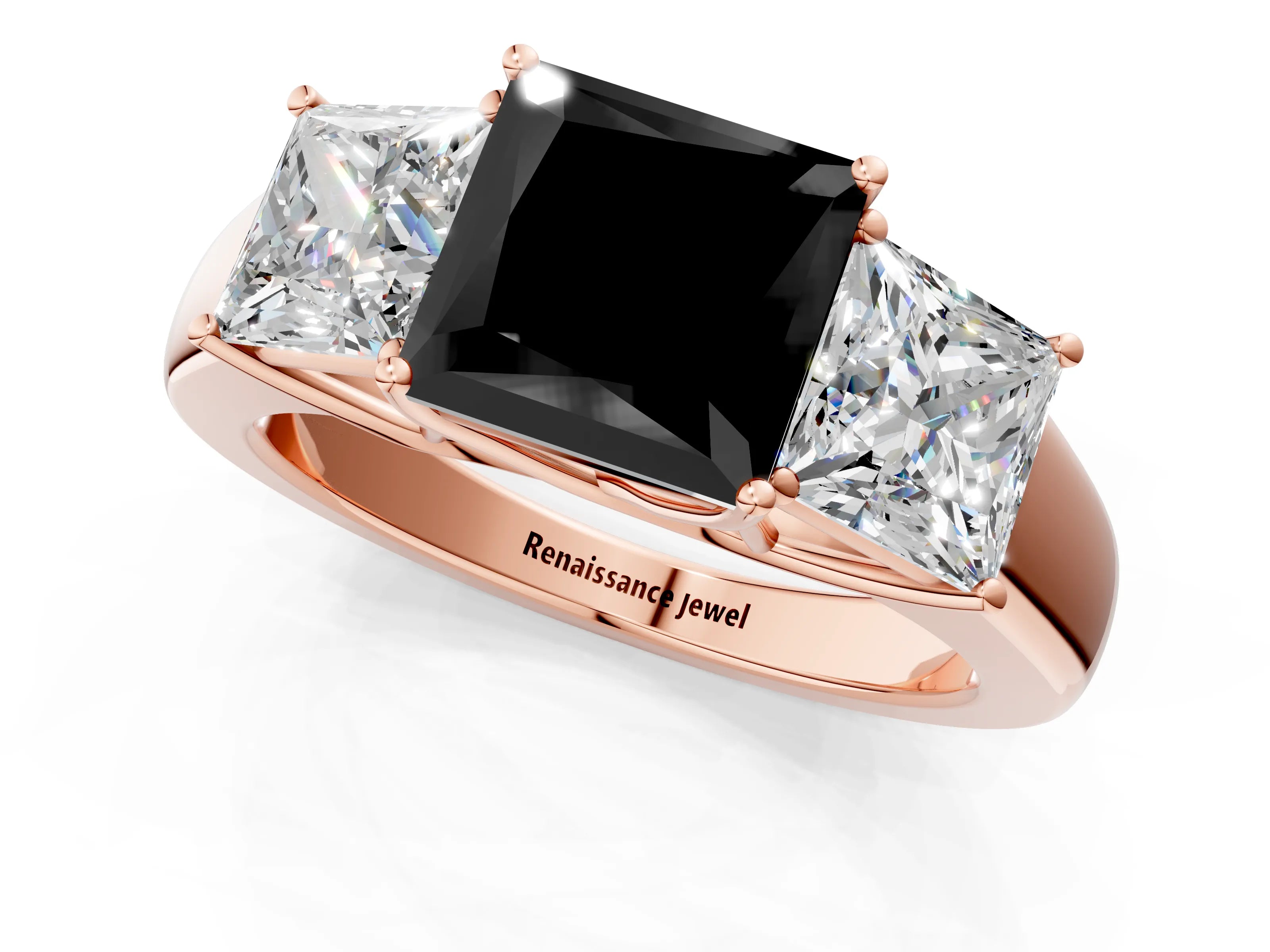 Rose gold Three-Stone Fancy Black Princess Cut Cut Diamond Ring with Prong Setting and Classic Band_1
