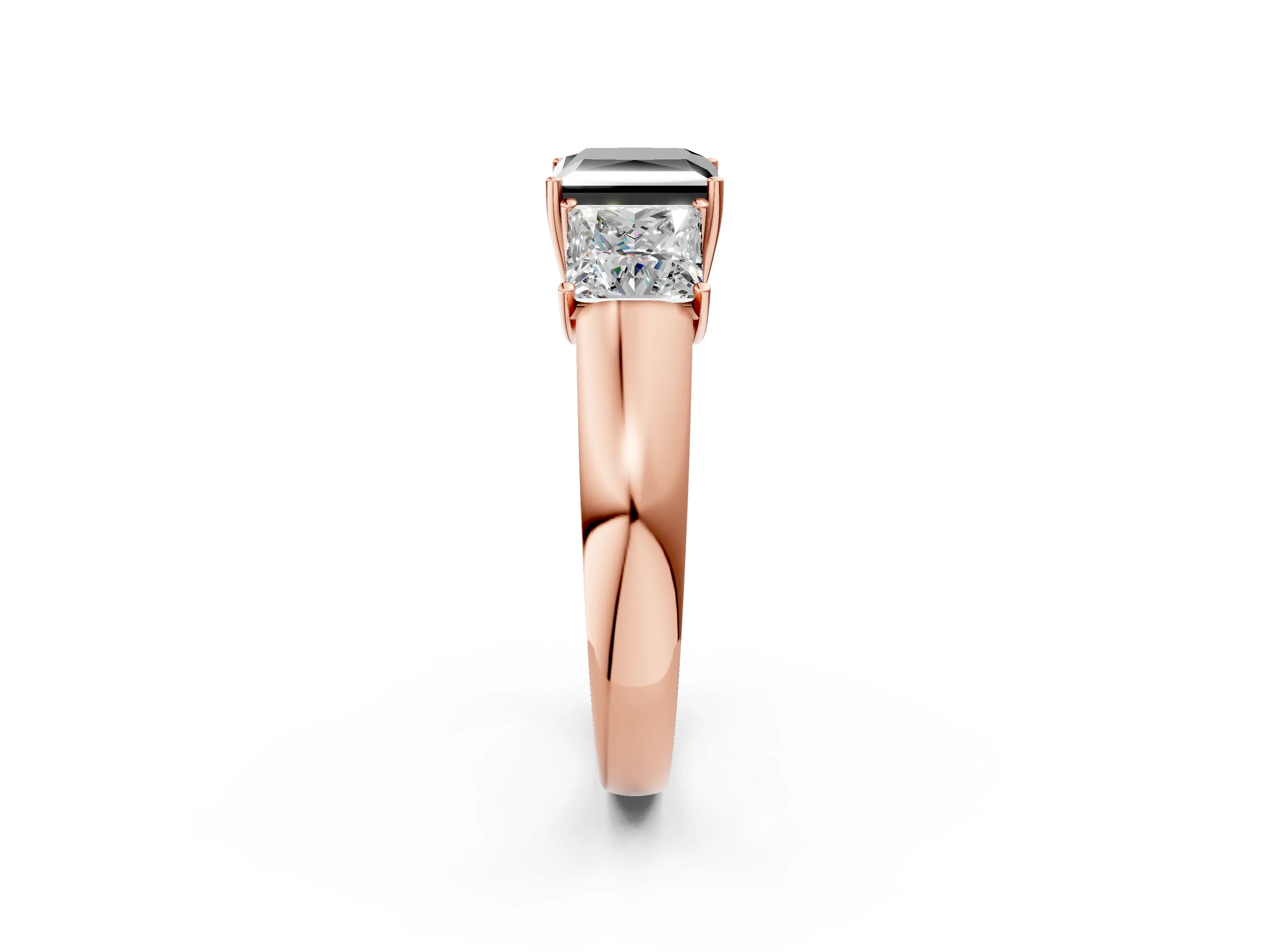Rose gold Three-Stone Fancy Black Princess Cut Cut Diamond Ring with Prong Setting and Classic Band_2