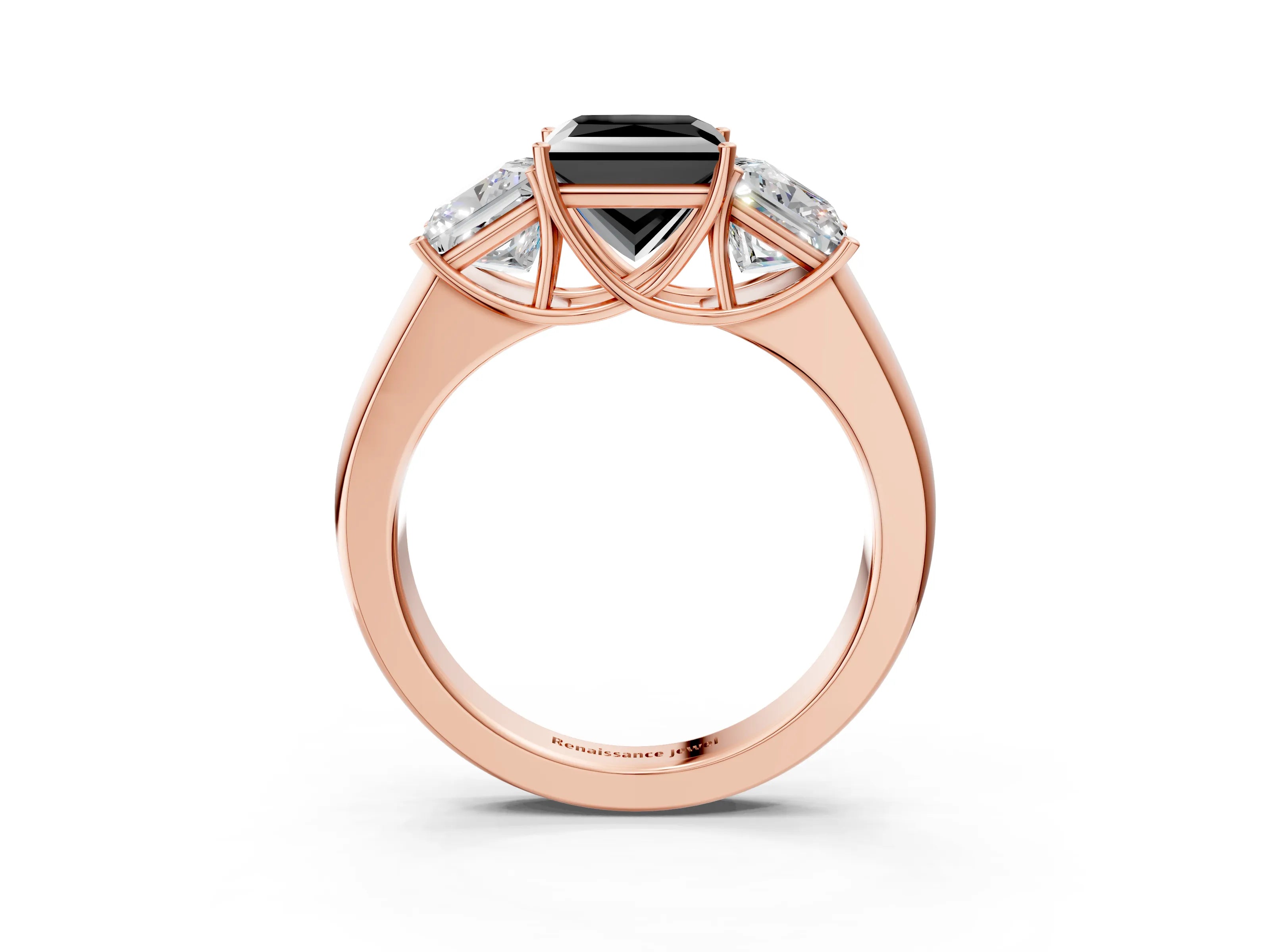 Rose gold Three-Stone Fancy Black Princess Cut Cut Diamond Ring with Prong Setting and Classic Band_3