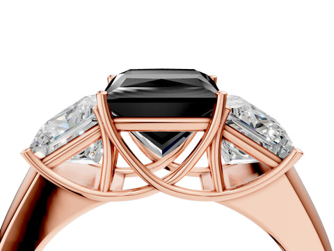 Rose gold Three-Stone Fancy Black Princess Cut Cut Diamond Ring with Prong Setting and Classic Band_4
