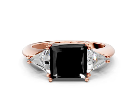 Rose gold Three-Stone Fancy Black Princess Cut Cut Diamond Ring with Trillion Side Stones and Four-Prong Setting_3
