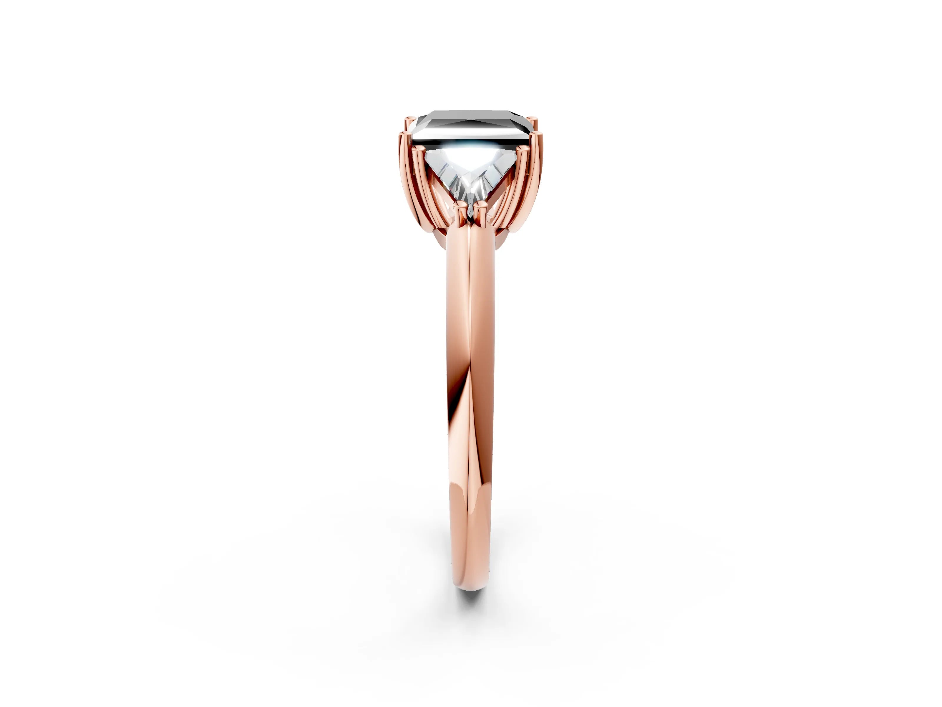 Rose gold Three-Stone Fancy Black Princess Cut Cut Diamond Ring with Trillion Side Stones and Four-Prong Setting_5