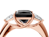 Rose gold Three-Stone Fancy Black Princess Cut Cut Diamond Ring with Trillion Side Stones and Four-Prong Setting_7