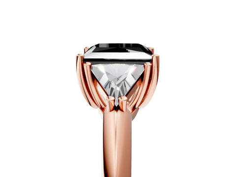 Rose gold Three-Stone Fancy Black Princess Cut Cut Diamond Ring with Trillion Side Stones and Four-Prong Setting_8