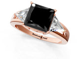 Rose gold Three-Stone Fancy Black Princess Cut Cut Diamond Ring with Trillion Side Stones on a Split Shank Band_1