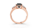 Rose gold Three-Stone Fancy Black Princess Cut Cut Diamond Ring with Trillion Side Stones on a Split Shank Band_3
