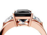 Rose gold Three-Stone Fancy Black Princess Cut Cut Diamond Ring with Trillion Side Stones on a Split Shank Band_4