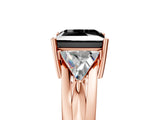 Rose gold Three-Stone Fancy Black Princess Cut Cut Diamond Ring with Trillion Side Stones on a Split Shank Band_5