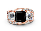 Rose gold Three-Stone Fancy Black Princess Cut Cut Diamond Split Shank Prong Set Ring_12