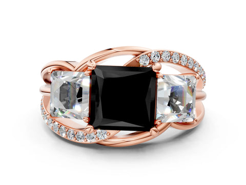 Rose gold Three-Stone Fancy Black Princess Cut Cut Diamond Split Shank Prong Set Ring_12