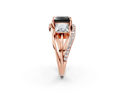 Rose gold Three-Stone Fancy Black Princess Cut Cut Diamond Split Shank Prong Set Ring_14