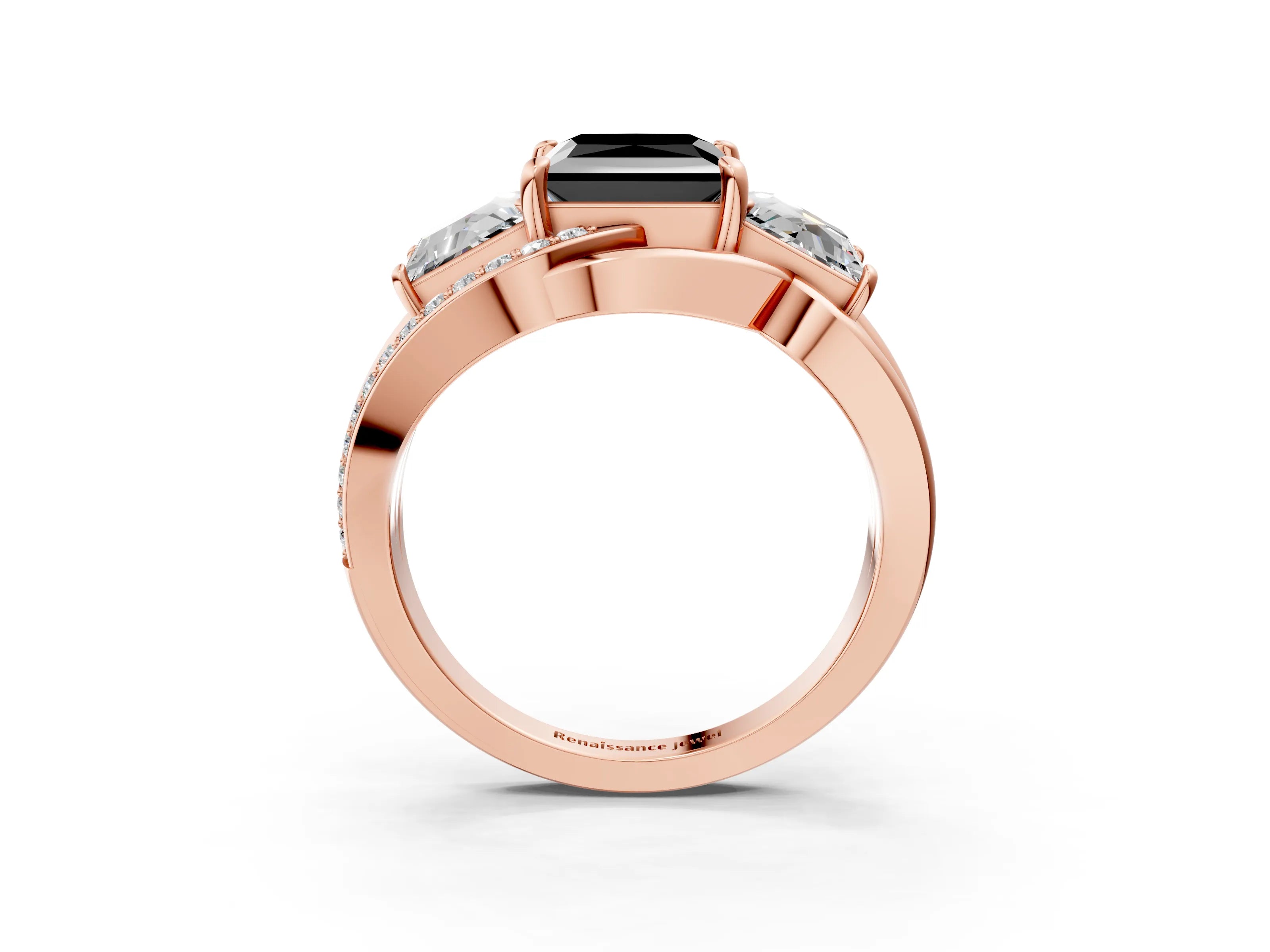 Rose gold Three-Stone Fancy Black Princess Cut Cut Diamond Split Shank Prong Set Ring_15