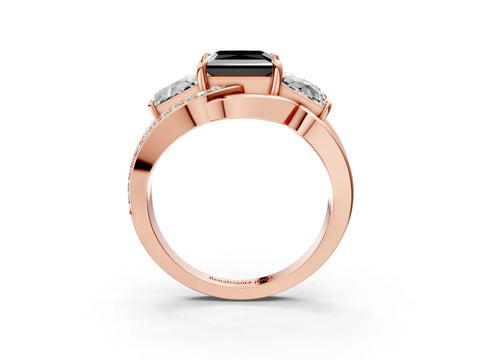 Rose gold Three-Stone Fancy Black Princess Cut Cut Diamond Split Shank Prong Set Ring_15