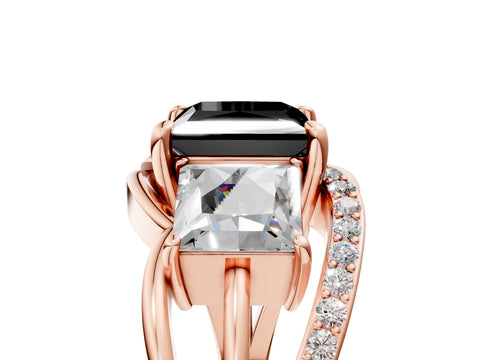 Rose gold Three-Stone Fancy Black Princess Cut Cut Diamond Split Shank Prong Set Ring_17