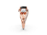 Rose gold Three-Stone Fancy Black Princess Cut Cut Diamond Split Shank Prong Set Ring_2
