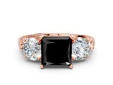 Rose gold Three-Stone Fancy Black Princess Cut Cut Milgrain Band Prong Setting Ring