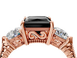 Rose gold Three-Stone Fancy Black Princess Cut Cut Milgrain Band Prong Setting Ring_4