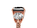 Rose gold Three-Stone Fancy Black Princess Cut Cut Milgrain Band Prong Setting Ring_5