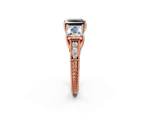 Rose gold Three-Stone Fancy Black Princess Cut Cut Milgrain Pavé Engagement Ring_2
