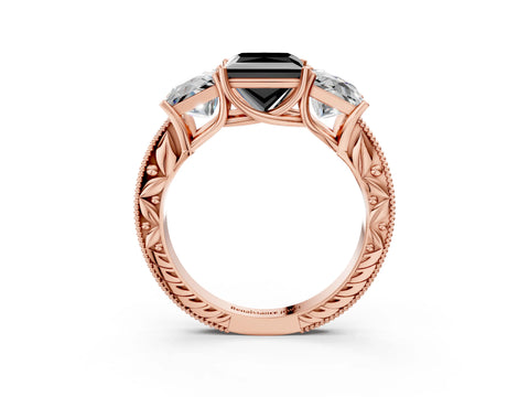 Rose gold Three-Stone Fancy Black Princess Cut Cut Milgrain Pavé Engagement Ring_3