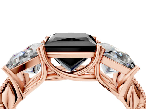 Rose gold Three-Stone Fancy Black Princess Cut Cut Milgrain Pavé Engagement Ring_4
