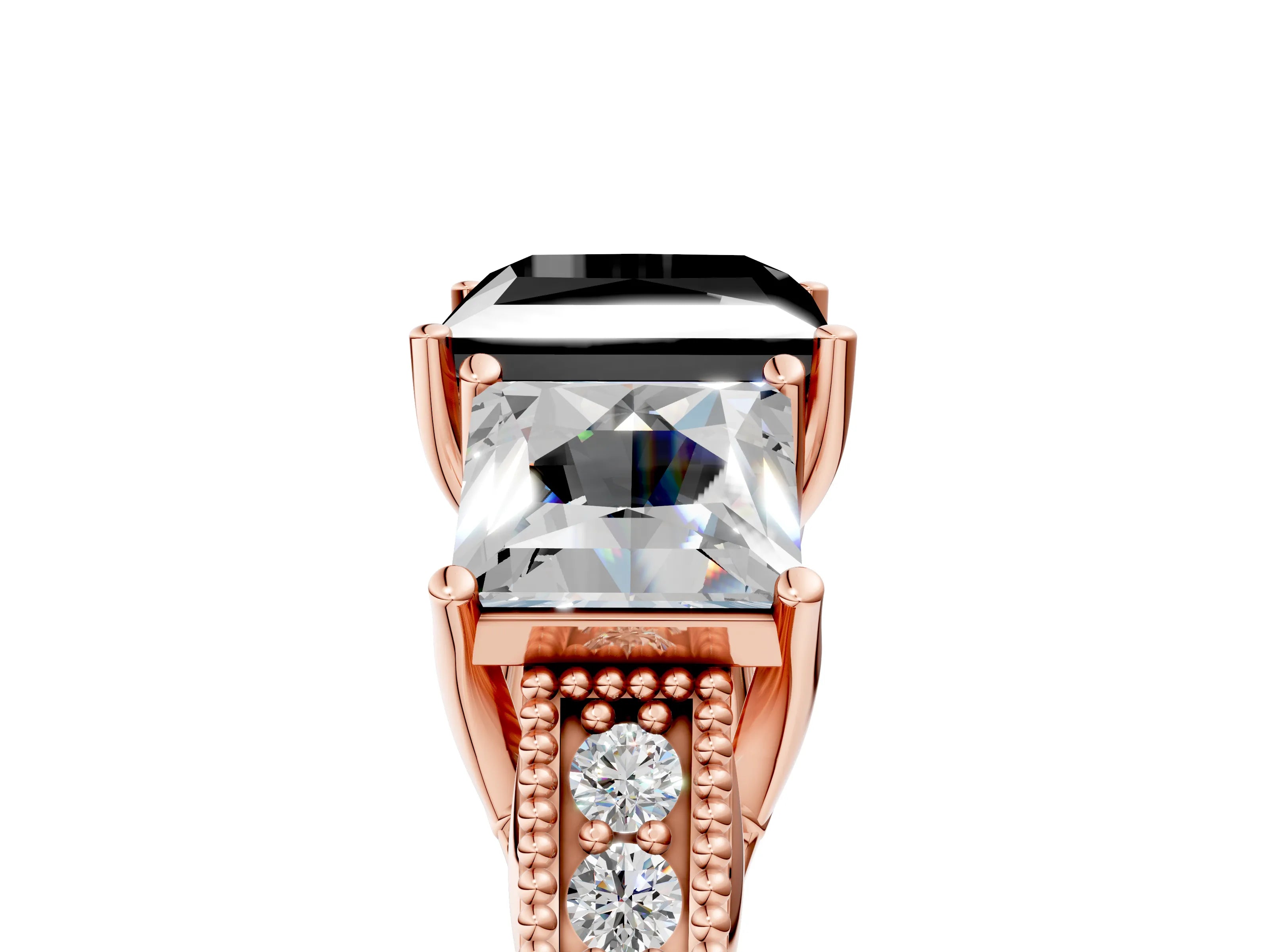 Rose gold Three-Stone Fancy Black Princess Cut Cut Milgrain Pavé Engagement Ring_5