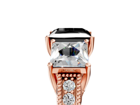 Rose gold Three-Stone Fancy Black Princess Cut Cut Milgrain Pavé Engagement Ring_5