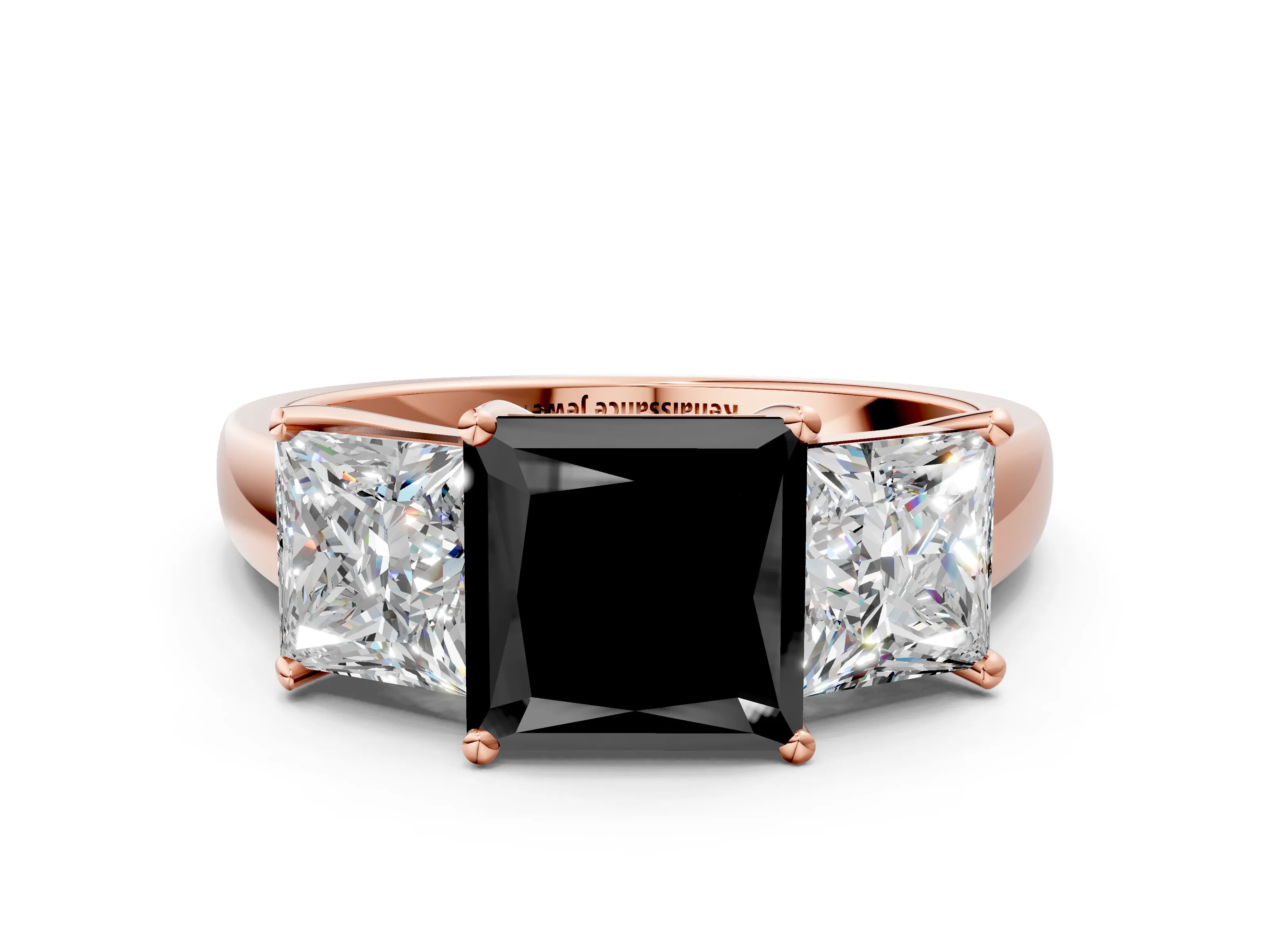 Rose gold Three-Stone Fancy Black Princess Cut Cut Solitaire Ring with Classic Prong Setting