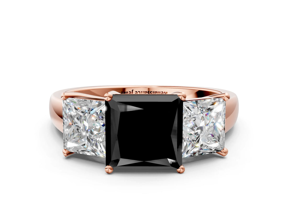 Rose gold Three-Stone Fancy Black Princess Cut Cut Solitaire Ring with Classic Prong Setting