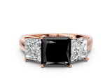 Rose gold Three-Stone Fancy Black Princess Cut Cut Solitaire Ring with Classic Prong Setting