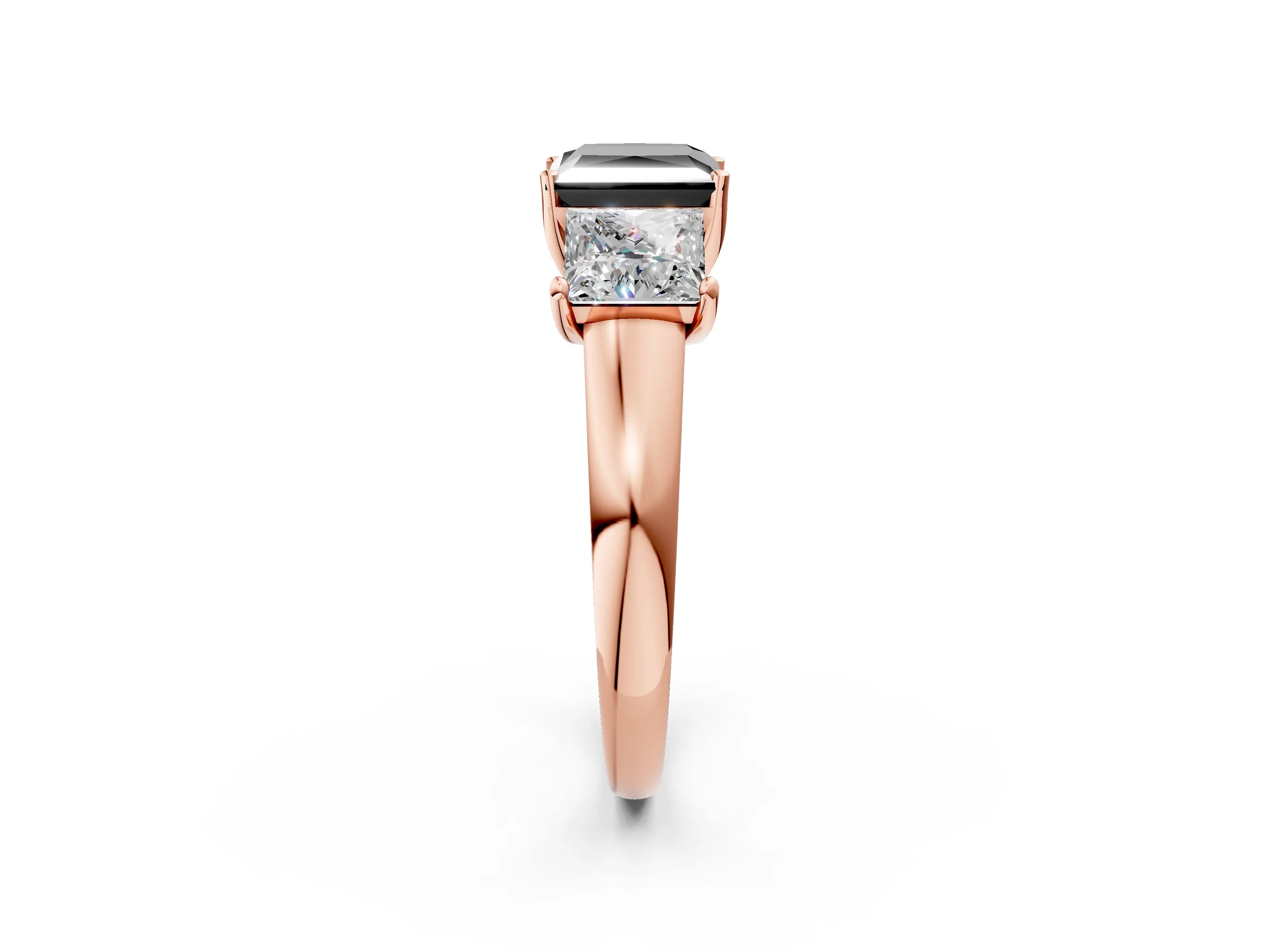 Rose gold Three-Stone Fancy Black Princess Cut Cut Solitaire Ring with Classic Prong Setting_2