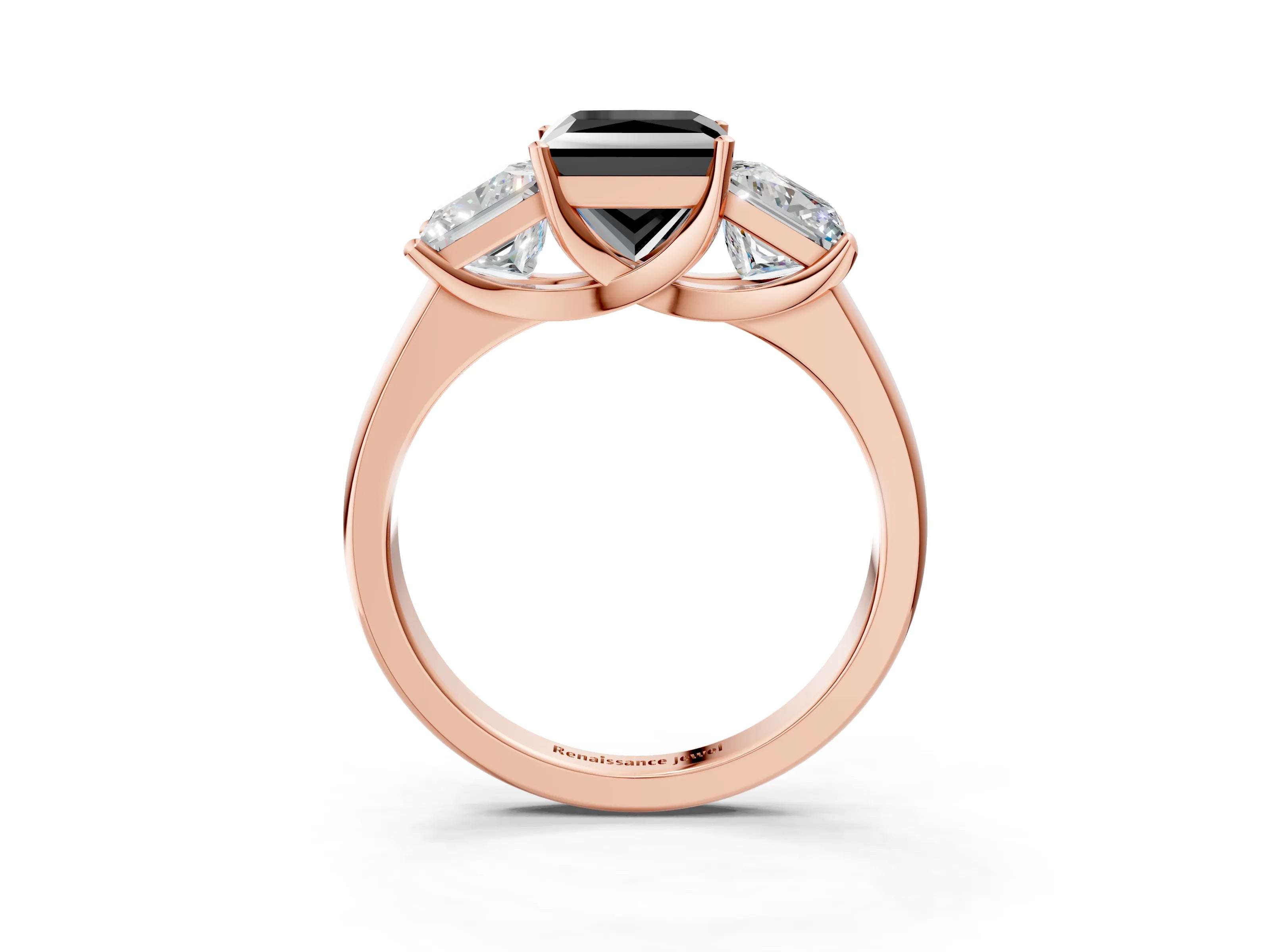 Rose gold Three-Stone Fancy Black Princess Cut Cut Solitaire Ring with Classic Prong Setting_3