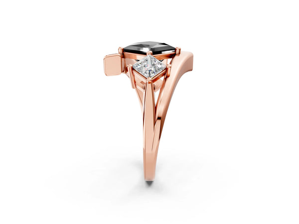 Rose gold Three-Stone Fancy Black Princess Cut Cut Tension Band Ring with Four-Prong Setting