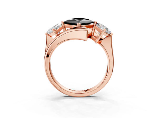 Rose gold Three-Stone Fancy Black Princess Cut Cut Tension Band Ring with Four-Prong Setting