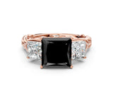 Rose gold Three-Stone Fancy Black Princess Cut Diamond Braided Band Ring with Four-Prong Setting_12